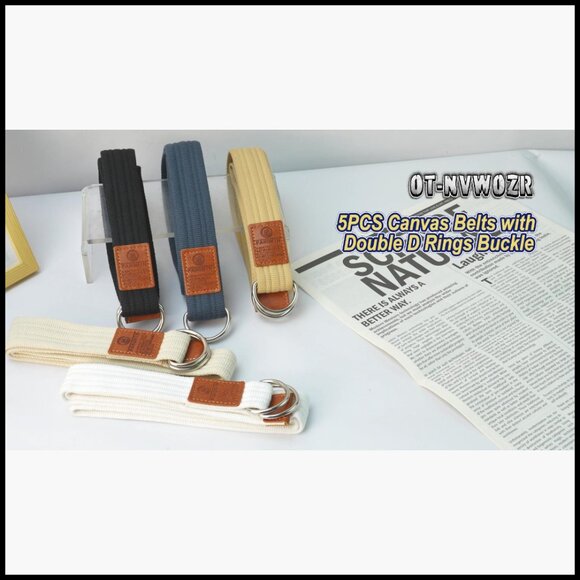 5-Pack Canvas Belts with Double D-Ring Buckle, Adjustable Military Style main image 5